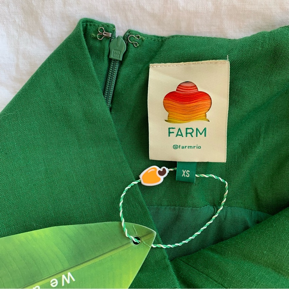 NWT Farm Rio Lea Linen Tropical Vacation Pleated One Shoulder Mini Dress Green - Picture 10 of 15